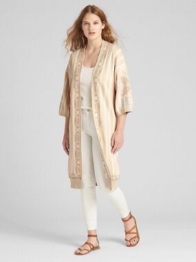 GAP Embroidered Stripe Kimono Duster Sweater in Neutral Stripe